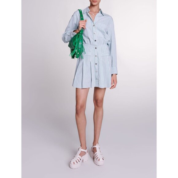 Maje Dresses & Skirts - Maje Size M NEW Blue & White Striped Long Sleeve Button-Front Mini Shirt Dress